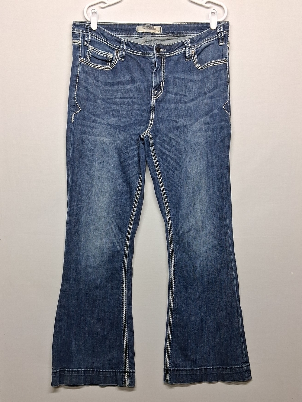 Midwash Blue Flare Trouser Style Jeans with Contrast Stitching